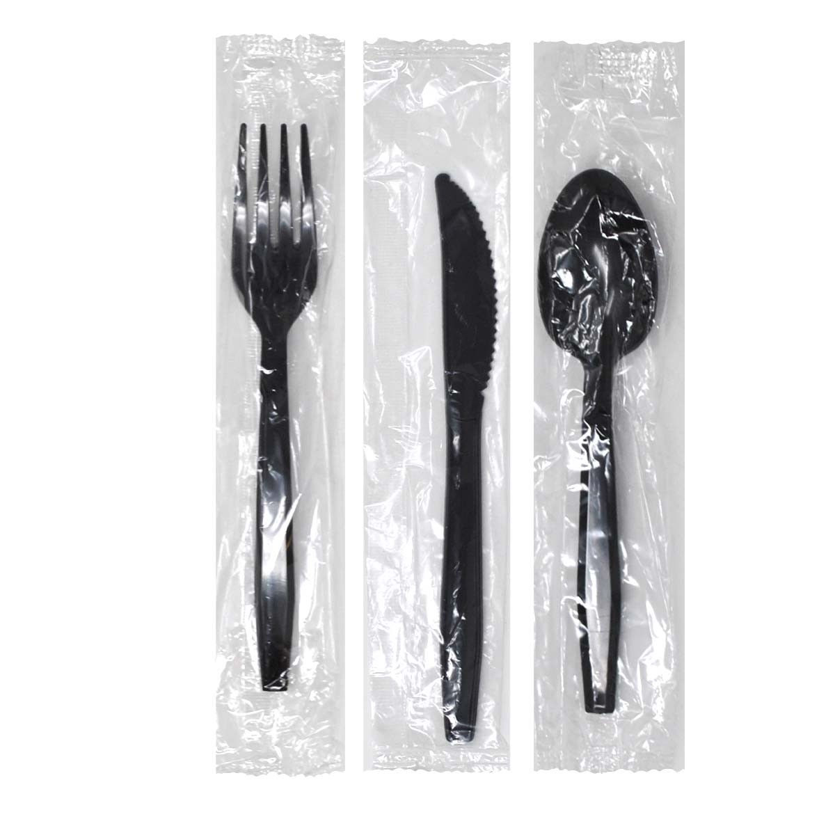 1000 Guests, Black Disposable Plastic Cutlery Set - 100 Spoons, 100 Forks and 100 Knives